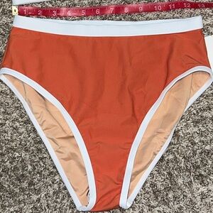 NWT! Geode Women's Coral with White Trim High Waisted Bottom Sz MEDIUM Cute!